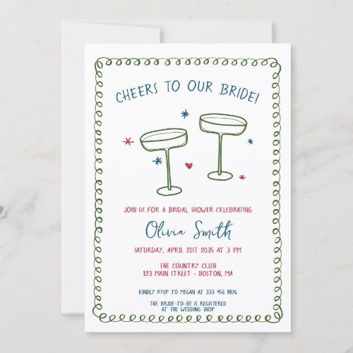 Cheers Bridal shower handwritten Invitation