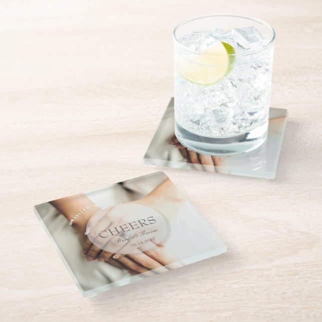 Cheers- Bride diamond ring editable wedding Glass Coaster (Angled)