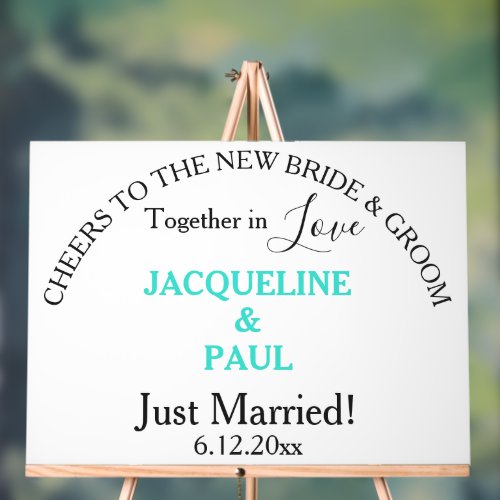 Cheers Bride Groom Just Married Turquoise Names Acrylic Sign