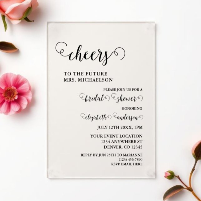 Cheers Bride To Be Bridal Shower Acrylic Invitations (Creator Uploaded)
