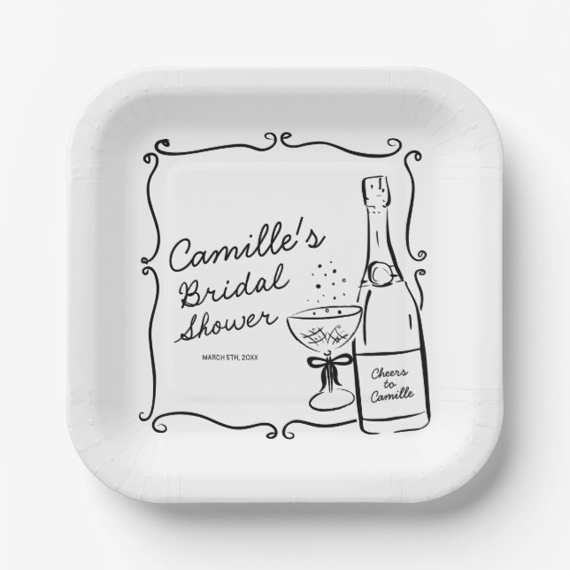 Cheers Brunch and Bubbly Bridal Shower Paper Plates (Front)