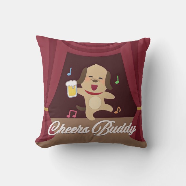 Cheers Buddy – Party Pup Throw Pillow (Front)