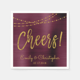 Cheers Burgundy and Gold Foil String Lights Napkins