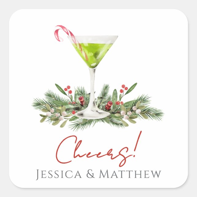 Cheers Candy Cane Martini Cocktail Couples Square Sticker (Front)