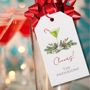 Cheers Candy Cane Martini & Mistletoe Holiday Gift Tags