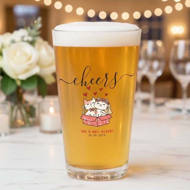 Cheers Cat Lovers Wedding Favor Personalized Glass (Creator Uploaded)