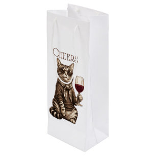 Cheers Cat with Red Wine Vintage Wine Gift Bag