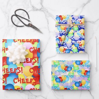 Cheers Celebration Balloons Wrapping Paper Sheets