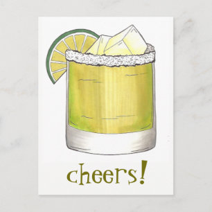 Cheers! Celebration Margarita Cocktail Lime Green Postcard