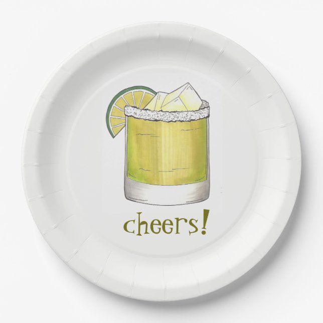 Cheers! Celebration Margarita Cocktail Party Decor Paper Plates (Front)