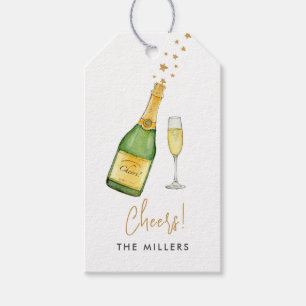 Cheers Champagne Bottle & Glass Gift Tags