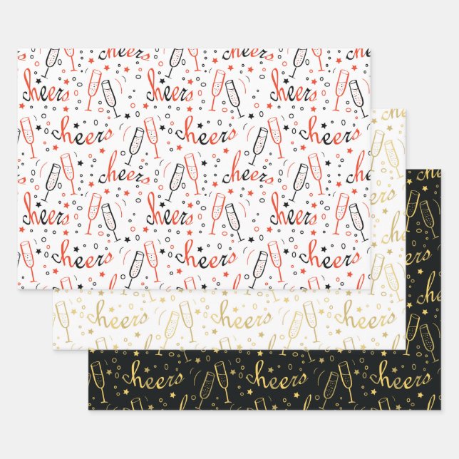 Cheers Champagne Christmas and New Year Wrapping Paper Sheets (Set)