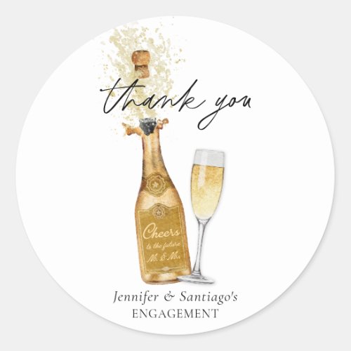Cheers Champagne Engagement Thank you Classic Round Sticker