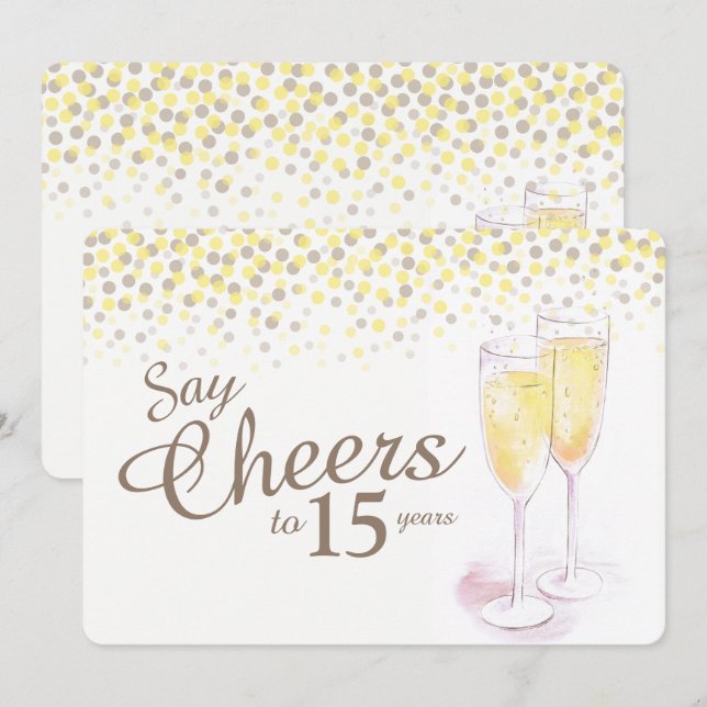 Cheers champagne glasses 15th anniversary invitation (Front/Back)