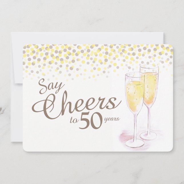 Cheers champagne glasses 50th anniversary invitation (Front)