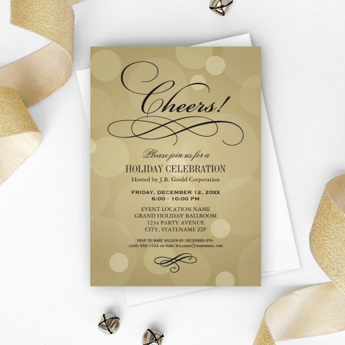 Cheers Champagne Gold Corporate Holiday Party Invitation