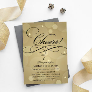Cheers Champagne Gold Holiday Celebration Invitation