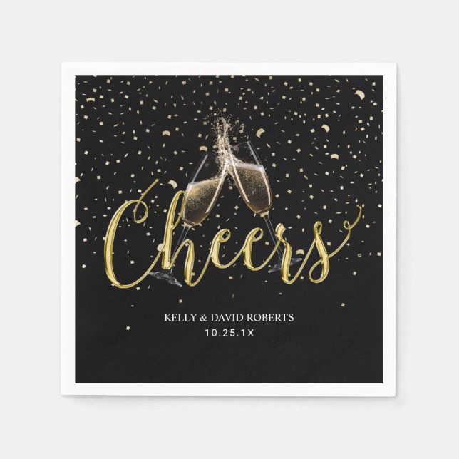 Cheers Champagne Toast Gold Confetti Napkins (Front)
