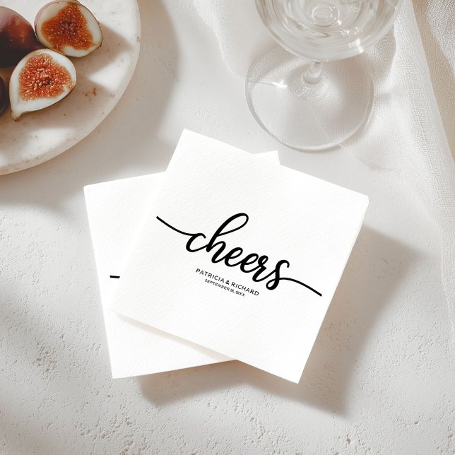 Cheers - Chic Black and White Calligraphy Wedding Napkins (Creator Uploaded)