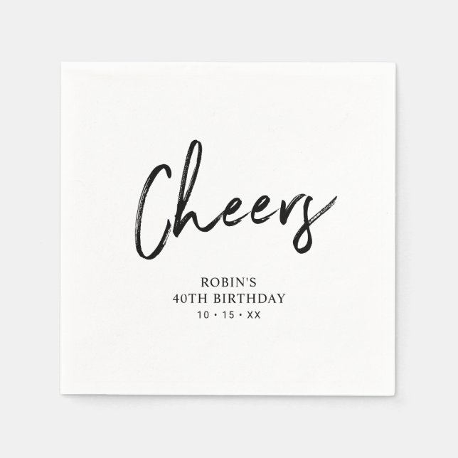 Cheers Chic Brush Script Adult Birthday Party Napkins (Front)