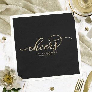 Cheers - Chic Gold Script Black Wedding Napkins