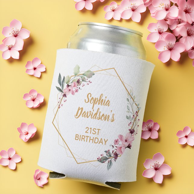 Cheers Chic Pink Sakura 21st Birthday Can Cooler (Elegant Toasts, Endless Celebrations! 🌸🥂)