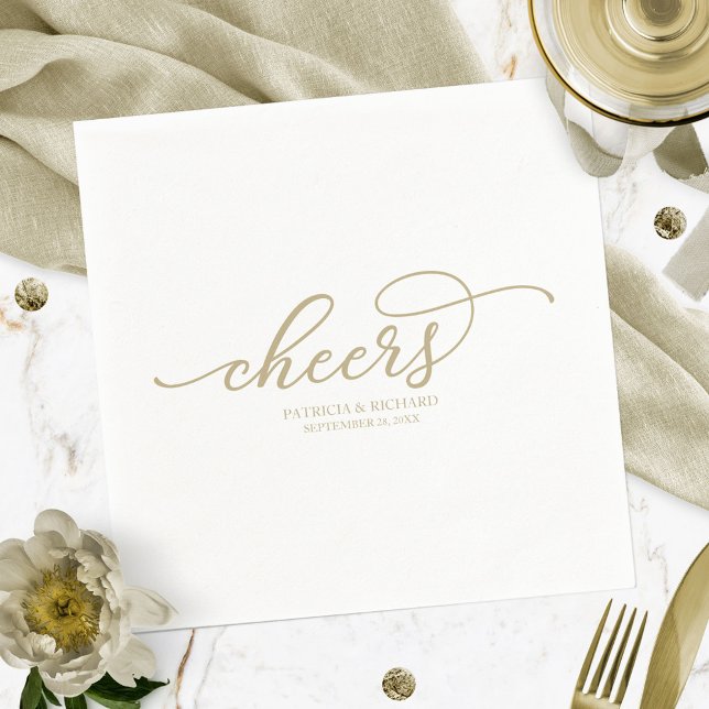 Cheers - Chic Rose Gold Script Wedding Napkins (Creator Uploaded)