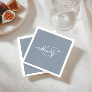 Cheers - Chic Script Dusty Blue Wedding Napkins