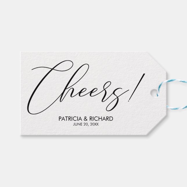Cheers Chic Script Lettering Wedding Favors Tag (Front (Horizontal))