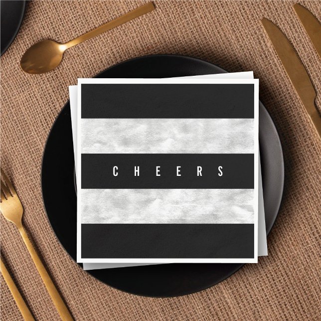 Cheers Chic Silver Foil Black Stripe Holiday Party Paper Napkins (Cheers Chic Silver Foil Black Stripe Holiday Party Paper Napkins @ fat_fa_tin)