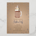 Cheers Chocolate Milkshake Christmas Holiday Party Foil Invitation<br><div class="desc">Illustration of chocolate mason jar milkshake topped with Christmas cookie and snowman.  Foil sprinkles and "Christmas party" script over cardstock inspired background.</div>