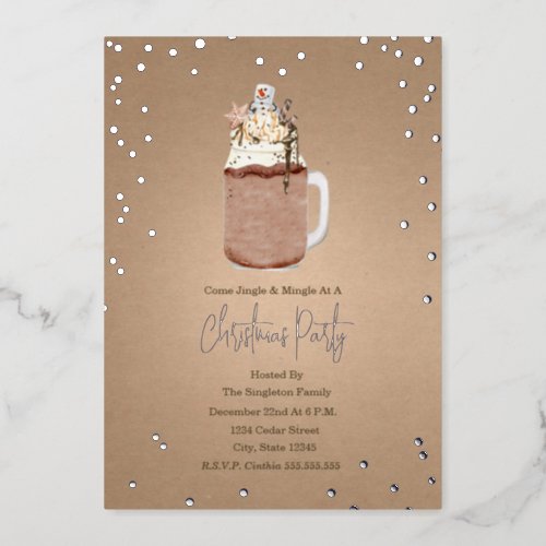 Cheers Chocolate Milkshake Christmas Holiday Party Foil Invitation