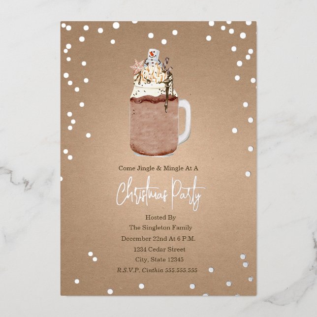 Cheers Chocolate Milkshake Christmas Holiday Party Foil Invitation (Front)