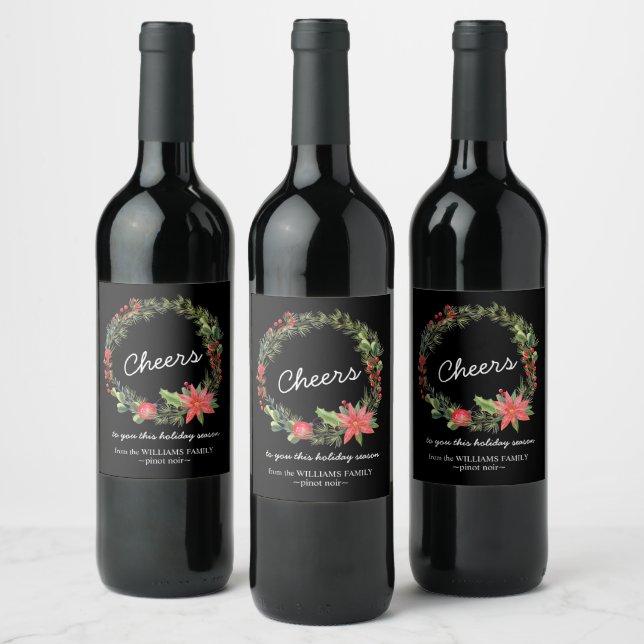 Cheers Christmas Greenery Wine Label (Bottles)