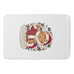 Cheers Christmas Orange Cat Santa Hat Drinks Ginge Bath Mat