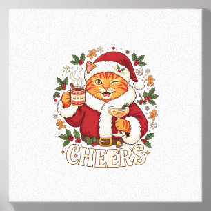 Cheers Christmas Orange Cat Santa Hat Drinks Ginge Canvas Photo Tile
