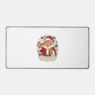 Cheers Christmas Orange Cat Santa Hat Drinks Ginge Desk Mat
