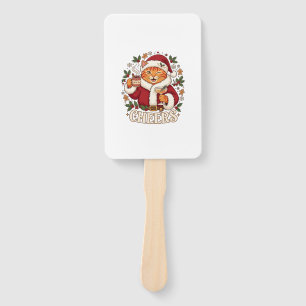 Cheers Christmas Orange Cat Santa Hat Drinks Ginge Hand Fan
