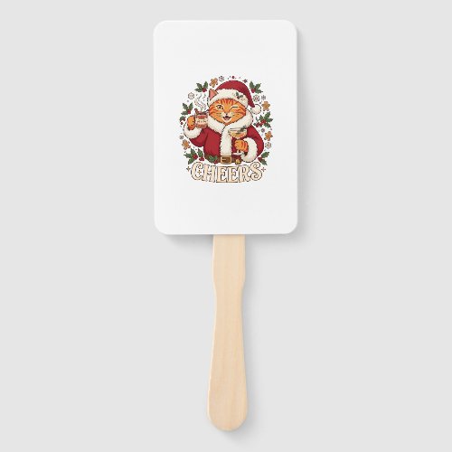 Cheers Christmas Orange Cat Santa Hat Drinks Ginge Hand Fan