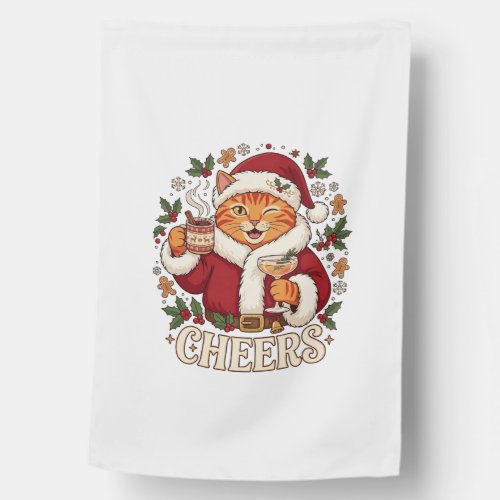 Cheers Christmas Orange Cat Santa Hat Drinks Ginge House Flag