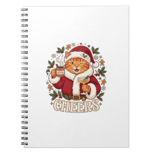 Cheers Christmas Orange Cat Santa Hat Drinks Ginge Notebook