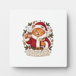 Cheers Christmas Orange Cat Santa Hat Drinks Ginge Plaque