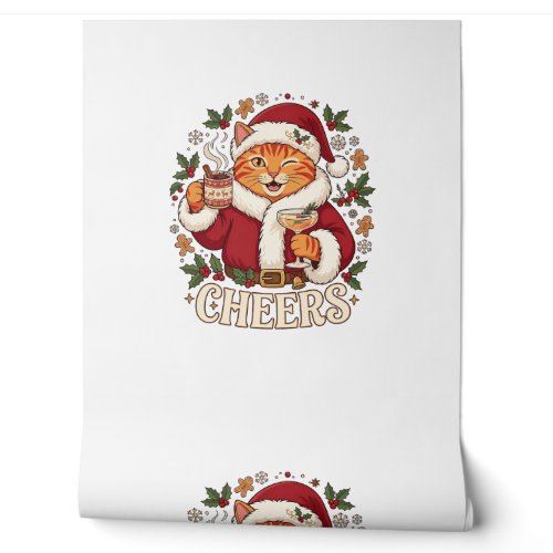 Cheers Christmas Orange Cat Santa Hat Drinks Ginge Wallpaper