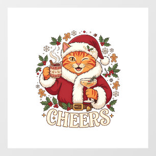 Cheers Christmas Orange Cat Santa Hat Drinks Ginge Window Cling