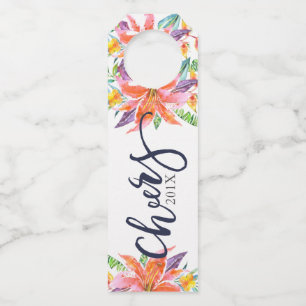 Cheers Christmas Typography Tropical Flowers Bottle Hanger Tag