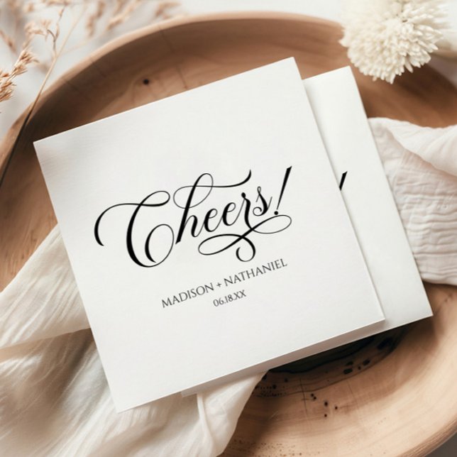 Cheers! Classic Minimalist Elegant Script Wedding Napkins (Creator Uploaded)