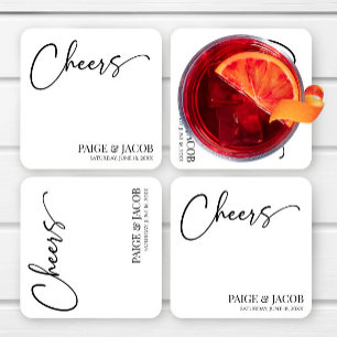Cheers Classic Modern Minimal Minimalist Wedding Square Paper Coaster