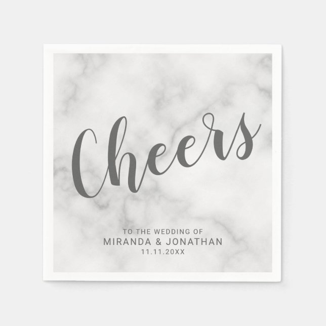 'Cheers' Classy Elegant Marble Wedding Paper Napkins (Front)