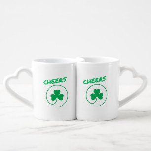 Cheers, Clover, Shamrock, Irish Green, St Patricks Coffee Mug Set