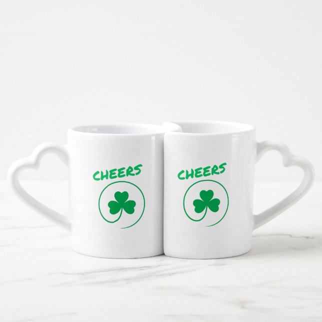 Cheers, Clover, Shamrock, Irish Green, St Patricks Coffee Mug Set (Front Nesting)